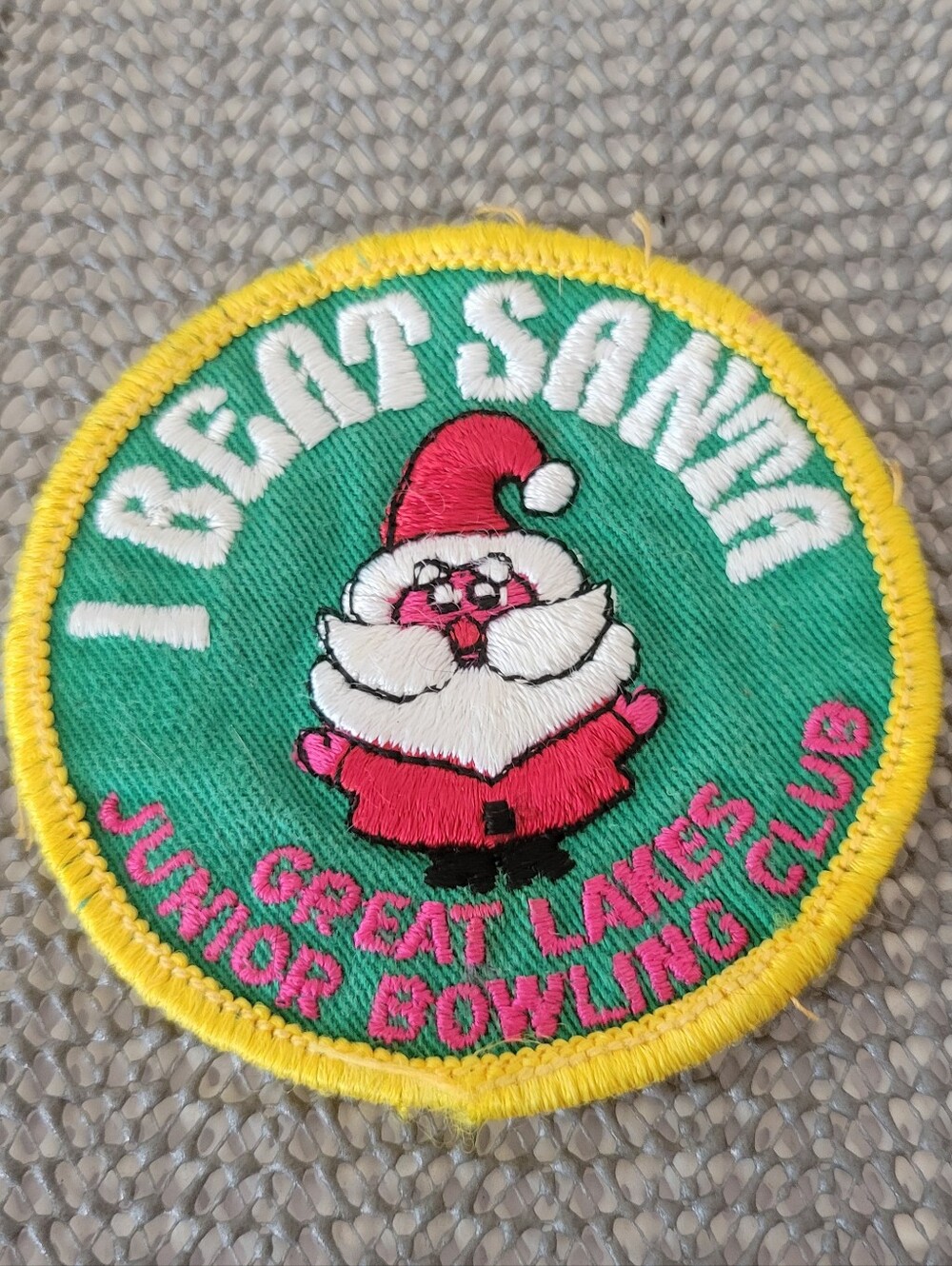 Vintage Santa Patch Green & Pink Holiday Embroidered Badge